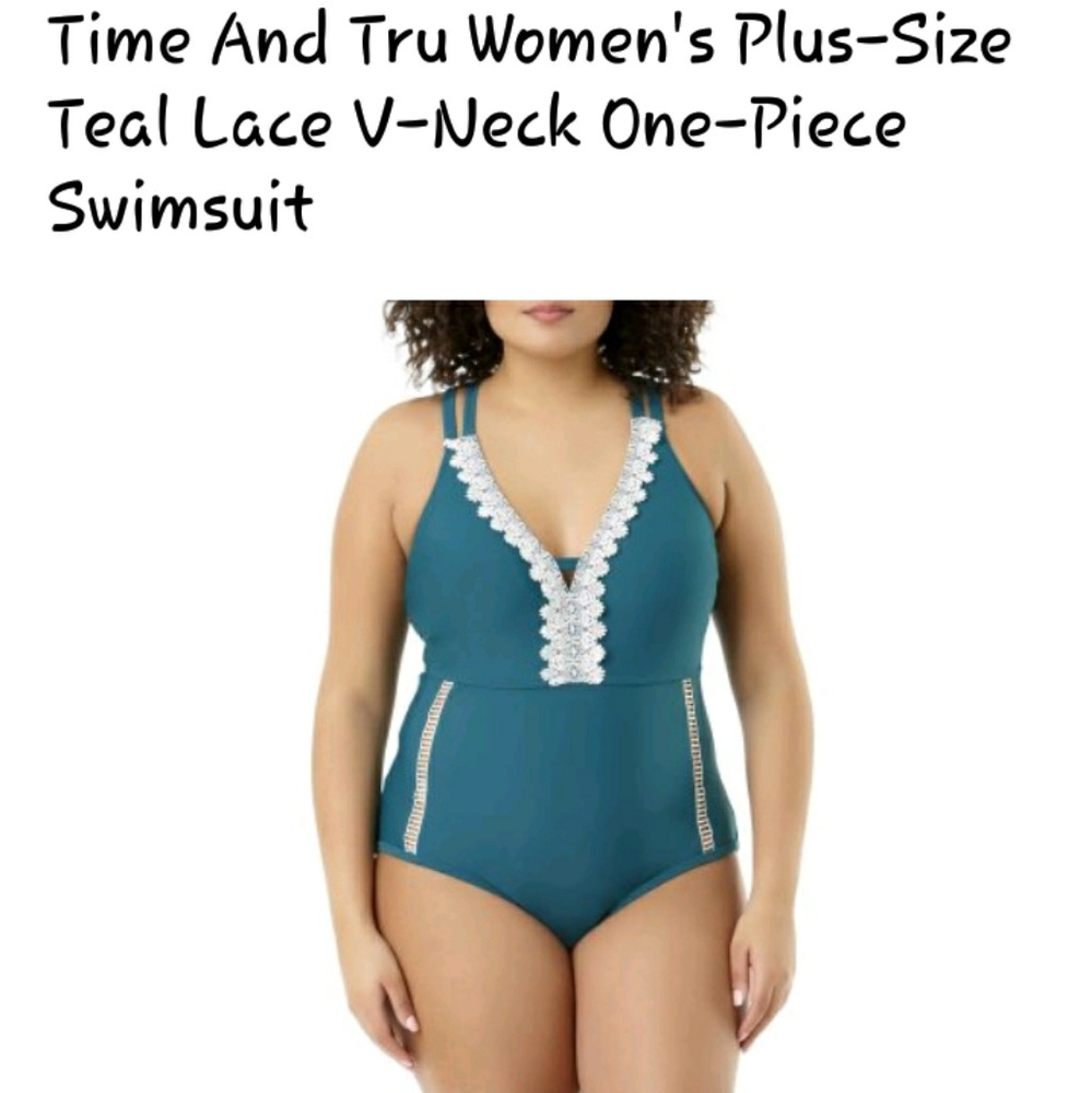 Teal and lace plus size swim suit